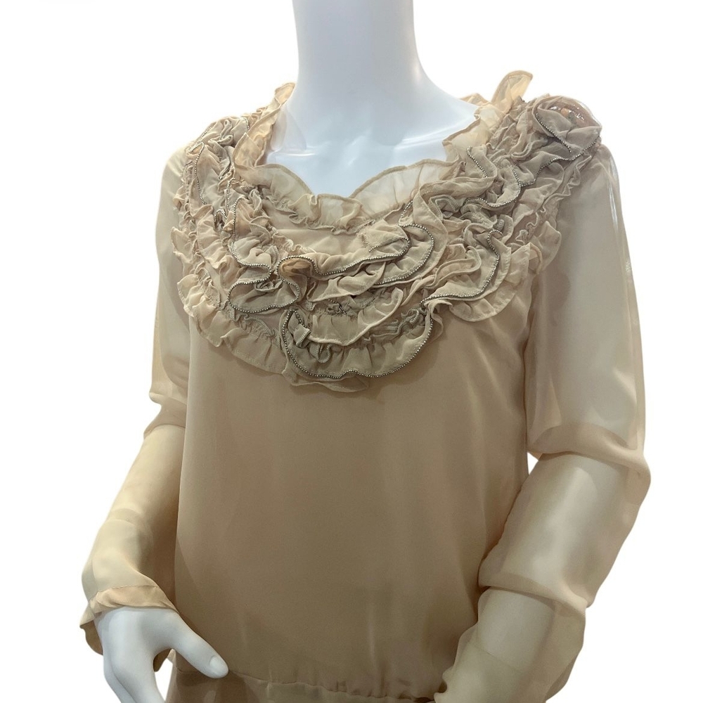 Chic Beige Ruffle Blouse - Picture 2 of 6